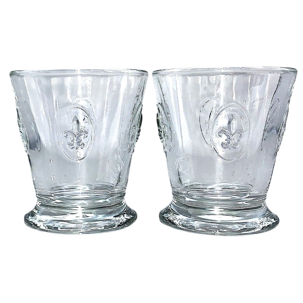 Fleur de Lis Pair - 2 La Rochère France Lowball Cocktail Whiskey Bar Glasses 4"